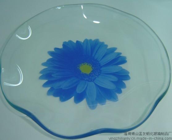 兰菊圆钢化玻璃盘，玻璃餐具